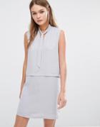 Fashion Union Layered Sleeveless Dress With Tie Up Front - Gray