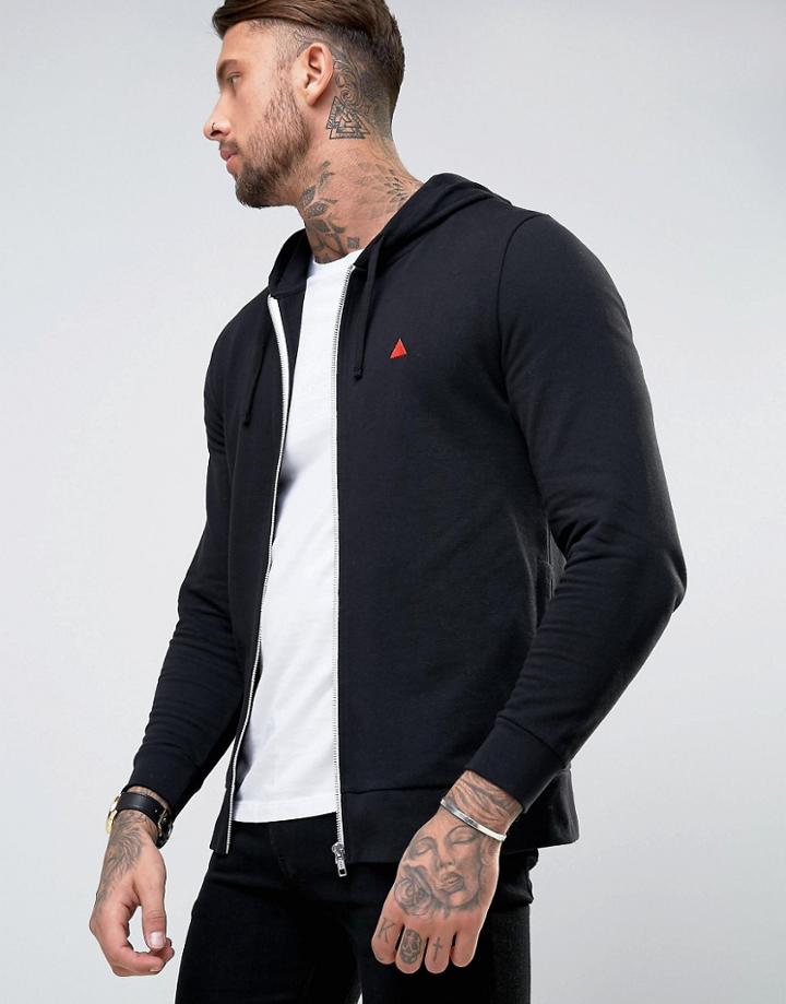 Asos Zip Up Hoodie In Black With Logo - Black