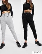 Asos Design Basic Sweatpants With Tie 2 Pack In Black And Gray-multi