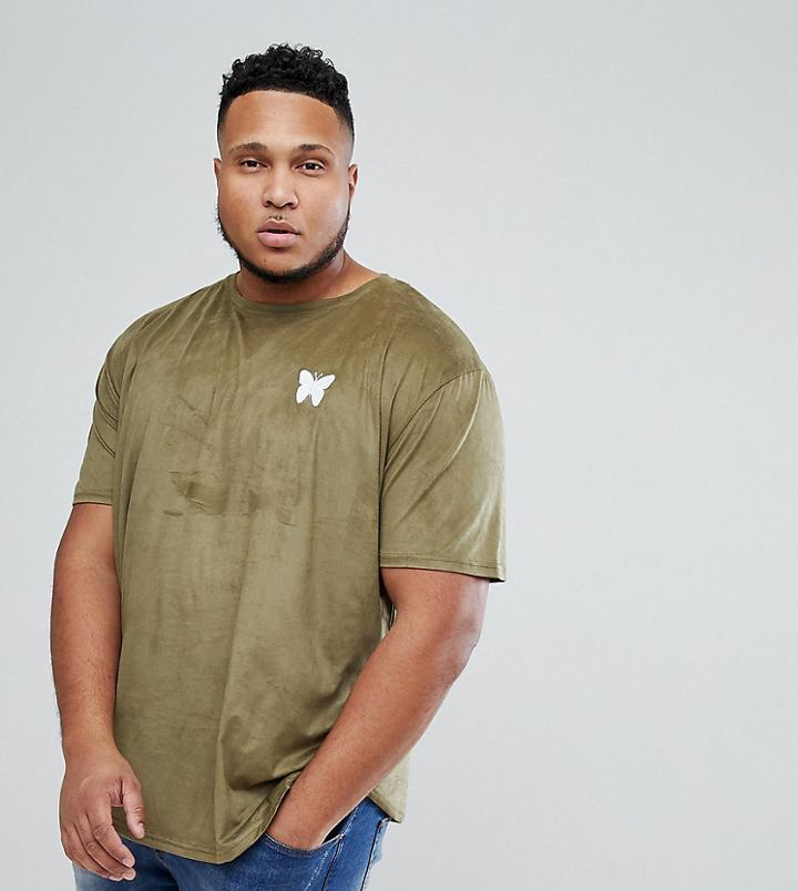 Good For Nothing Plus T-shirt In Khaki Suedette - Green