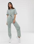 The East Order Gaia Check Jumpsuit With Button Down And Belt - Green