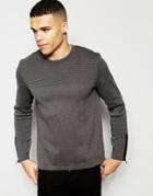Asos Sweater With Biker Rib Details - Charcoal