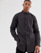 Asos Design Regular Fit Longline Oxford Shirt In Black