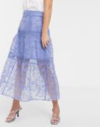 Asos Design Embroidered Midi Skirt With Belt Detail In Blue-multi