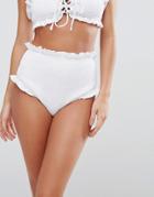 Asos Shirred Cotton Frill High Waisted Bikini Bottom - White