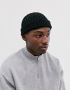 Asos Design Mini Fisherman Beanie In Black Cable Knit Recycled Polyester