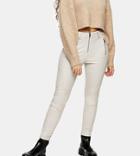 Topshop Petite Faux Leather Moto Pants In Cream-white