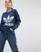 Adidas Originals Denim Look Sweatshirt With Trefoil Logo - Blue