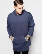 Asos Longline Oversized Hoodie With Half Sleeve - Blue