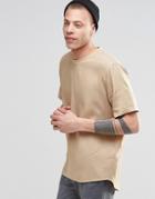 Asos Woven Boxy Tee In Camel With Short Sleeves - Camel
