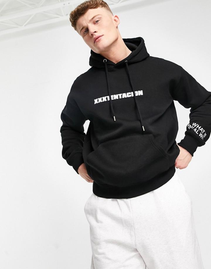 Pull & Bear Hoodie With Xxxtentacion Print In Black