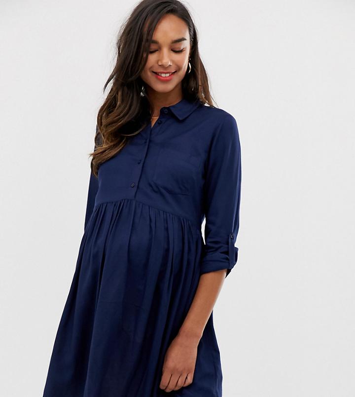 New Look Maternity Smock Shirt Dress In Dark Blue - Blue