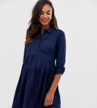 New Look Maternity Smock Shirt Dress In Dark Blue - Blue