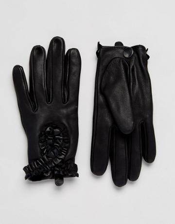 Alice Hannah Ruffle Driving Gloves - Black