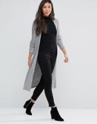 Qed London Longline Cable Knit Cardigan - Gray