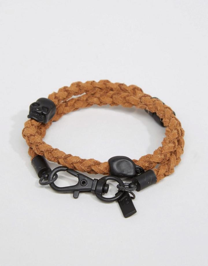Icon Brand Plaited Wrap Bracelet In Brown - Brown