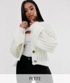 Noisy May Petite Chunky Ribbed Button Front V Neck Cardigan-cream