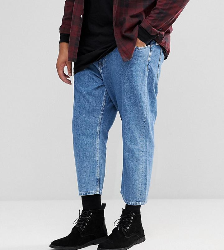 Only & Sons Plus Cropped Balloon Fit Jeans - Blue