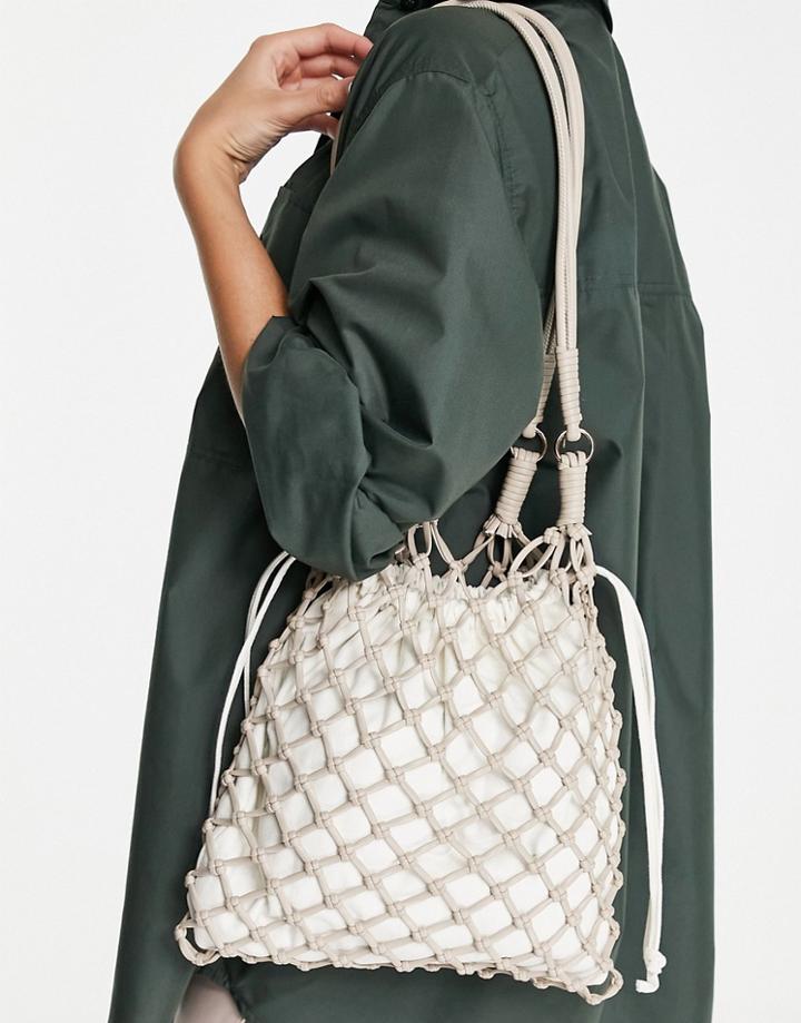 Topshop Satin Large Pu String Shoulder Bag In Beige-neutral