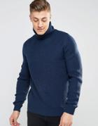 Bellfield Roll Neck Textured Knitted Sweater - Navy