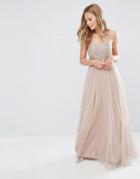 Maya Cami Strap Maxi Dress With Tulle Skirt And Embellishment - Brown