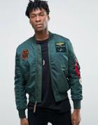 Alpha Industries Ma-1 Bomber Jacket With Patches In Dark Petrol Slim Fit - Green