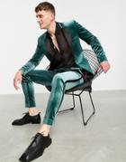 Asos Design Super Skinny Velvet Suit Pants In Green