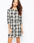 Only Checked Shirt Dress - Black And White