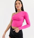 Asos Design Tall Top With One Shoulder Strap Detail In Pink-black