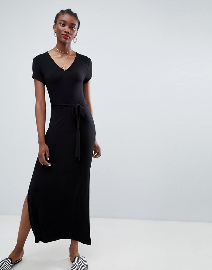 New Look Plain V Neck T-shirt Maxi Dress - Black