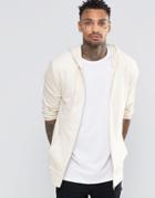 Asos Longline Zip Up Hoodie In Off White - Beige