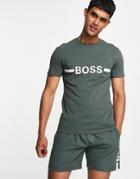 Boss Bodywear Slim Fit Bold Chest Logo Sun Protection T-shirt In Khaki-green