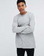 Asos Design Longline Long Sleeve T-shirt With Crew Neck In Gray - Gray