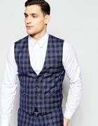 Vito Super Skinny Check Vest With Stretch - Navy