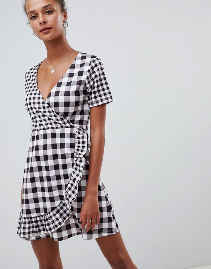 Asos Design Gingham Mix Wrap Dress-multi