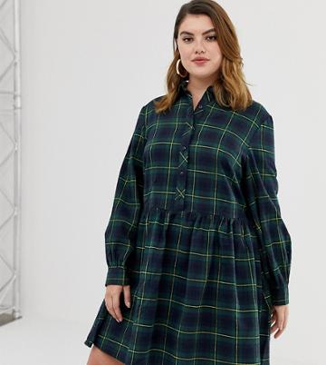 Unique21 Hero Check Smock Dress - Green