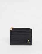 Asos Design Personalized A Coin Purse & Cardholder In Black Croc