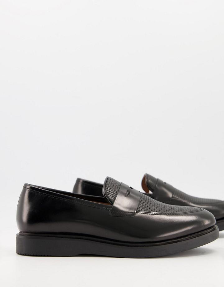 H By Hudson Wych Woven Loafers In Black Leather