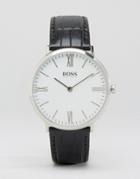 Hugo Boss Slim Ultra Jackson Leather Watch In Black & White Dial - Black