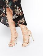 Asos Hacker Lace Up Heeled Sandals - Nude