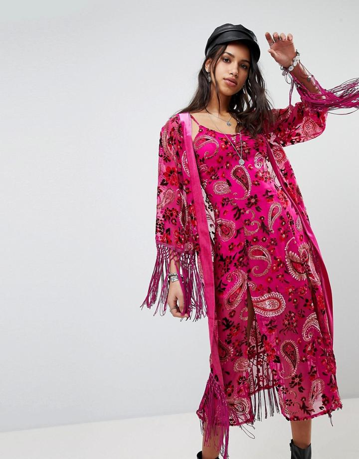 Ebonie N Ivory Luxe Kimono In Velvet Burnout - Pink
