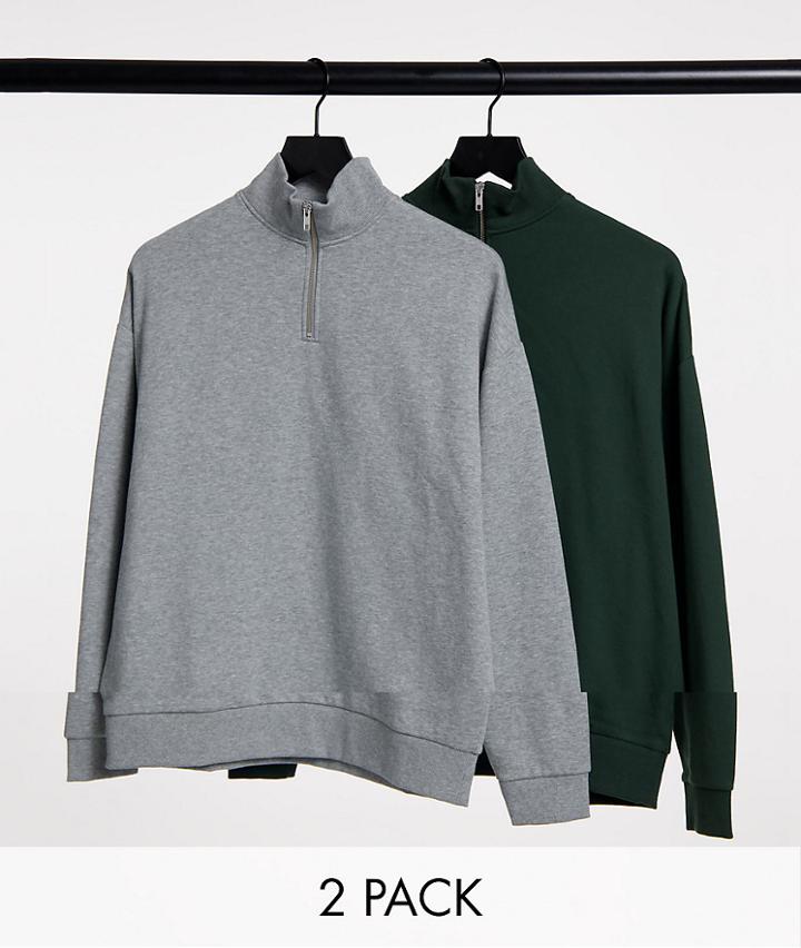 Asos Design Oversized Half Zip Sweatshirts In Gray/black 2 Pack-multi
