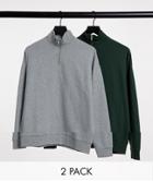 Asos Design Oversized Half Zip Sweatshirts In Gray/black 2 Pack-multi