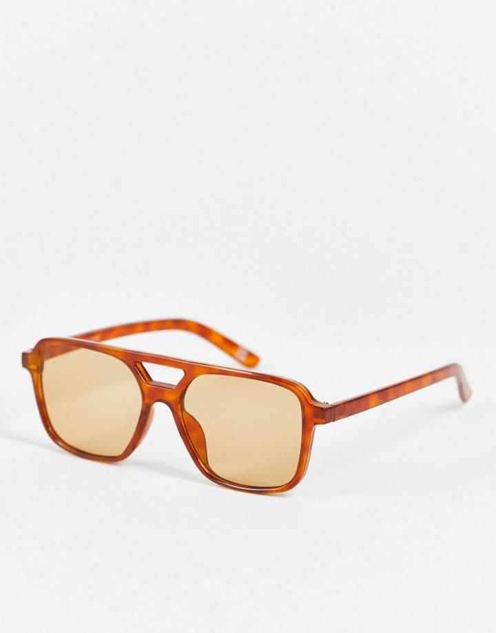Asos Design Aviator Sunglasses In Tort With Light Brown Lens