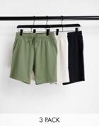 Asos Design 3-pack Jersey Slim Shorts In Black/beige/green-multi