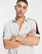 River Island Short Sleeve Shirt With Placement Print In Ecru-white