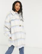 Asos Design Brushed Plaid Jacket In Baby Blue-blues