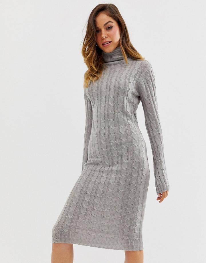 Brave Soul Cuban Roll Neck Cable Knit Sweater Dress
