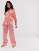 Asos Design Mix & Match Animal Print Satin Pants-pink