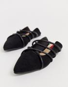 London Rebel Pointed Strappy Mules In Black - Black